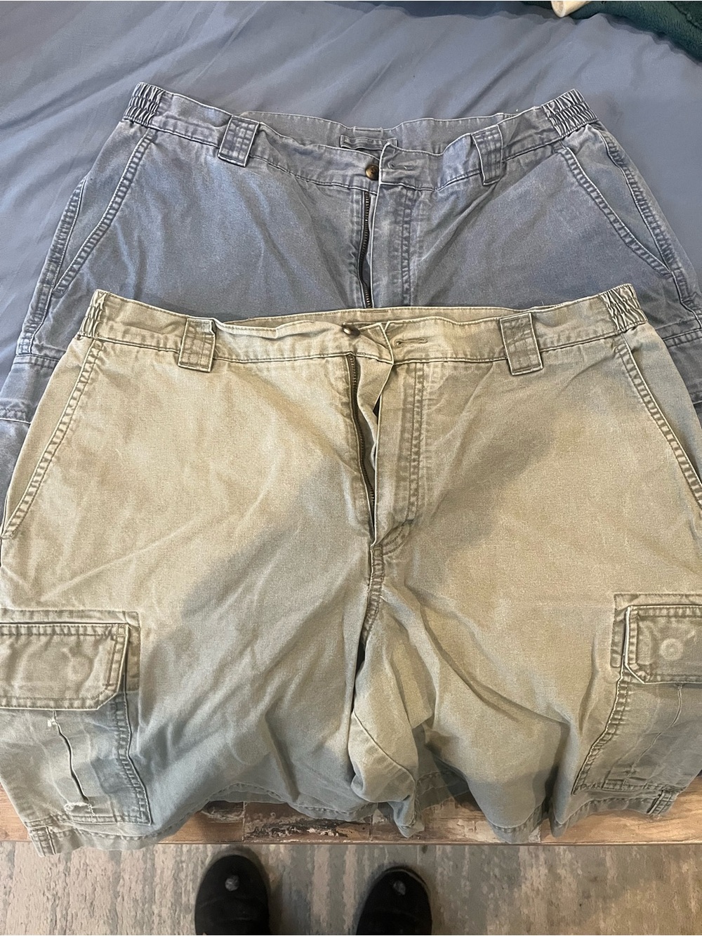 L.L. Bean Men's Cargo Shorts pair in Olive and Slate Blue